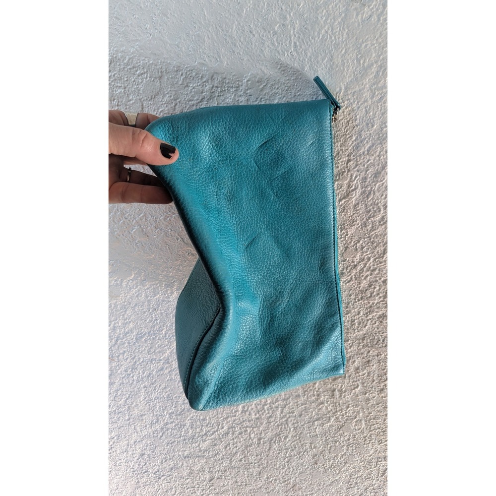 Leatherology Turquoise Blue Pebbled Leather Zippered Pouch Clutch Bag